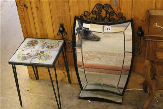 Tiled 1960 tables A/F and a wrought iron mirror(-)